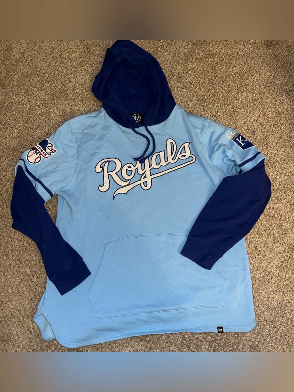 47 Brand Kansas City Royals Trifecta Shortstop Hoodie Sweatshirt Light Blue Sz L